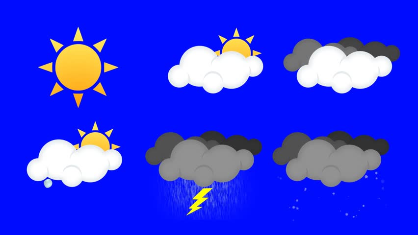 Set Of 7 Animated Weather Icons Sunny Thunderstorm Partly Cloudy