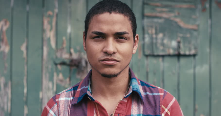 Slow Motion Portrait Of Mixed Race Man Smiling Urban Face ...