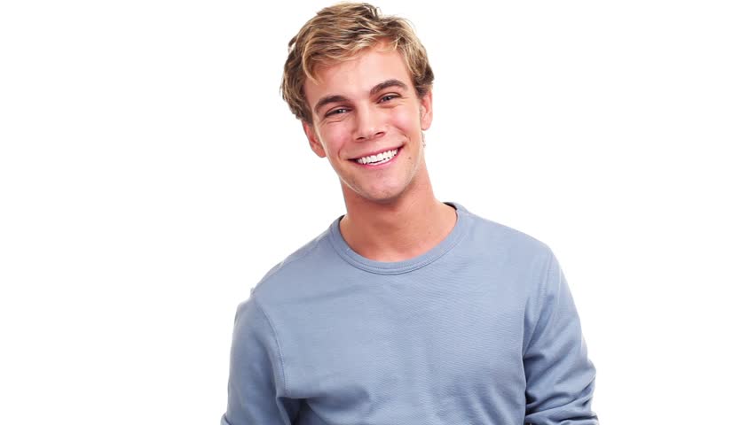 Young Man Wearing Blue Sweater Smiling And Laughing Isolated On White Background Stock Footage 4324