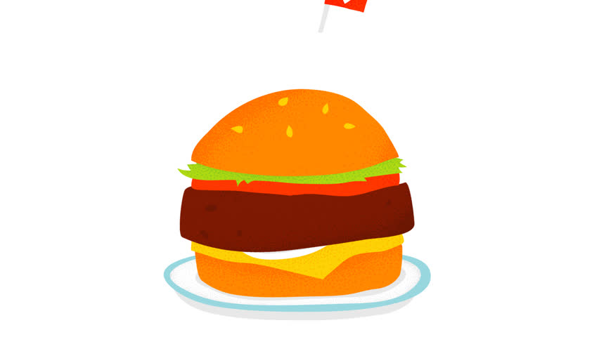 Animation Of A Cartoon Burger (hamburger, Veggie Burger...) Falling