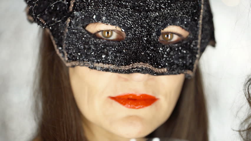 Sexy Woman Wearing Venetian Masquerade Carnival Mask At 