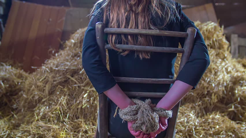 Girl Wants To Get Out Young Girl Seats On A Chair Tied Up And A She