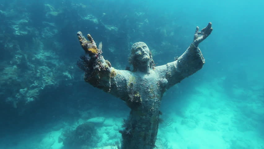 Buddha Statue Underwater On Ocean Floor In Tulamben, Bali Stock Footage ...