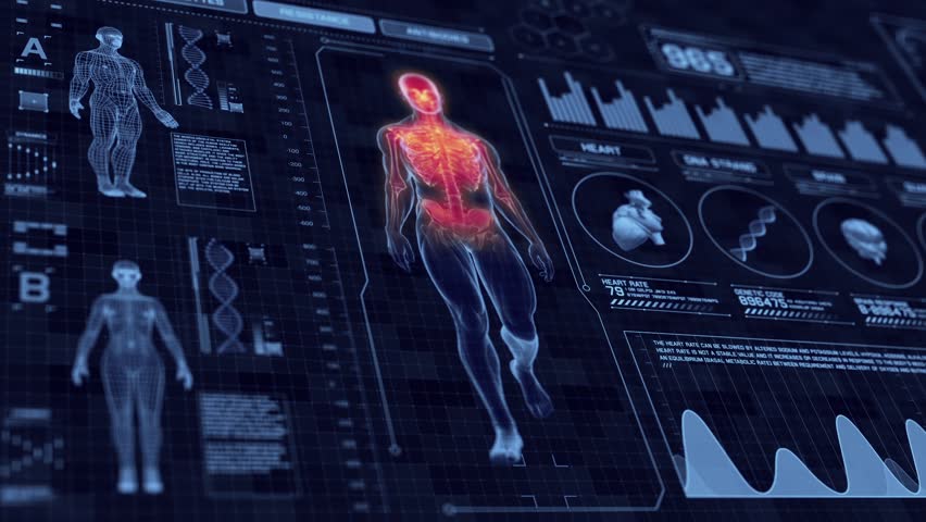 Human Anatomy WALKING With Futuristic Touch Screen Scan Interface In 3D ...