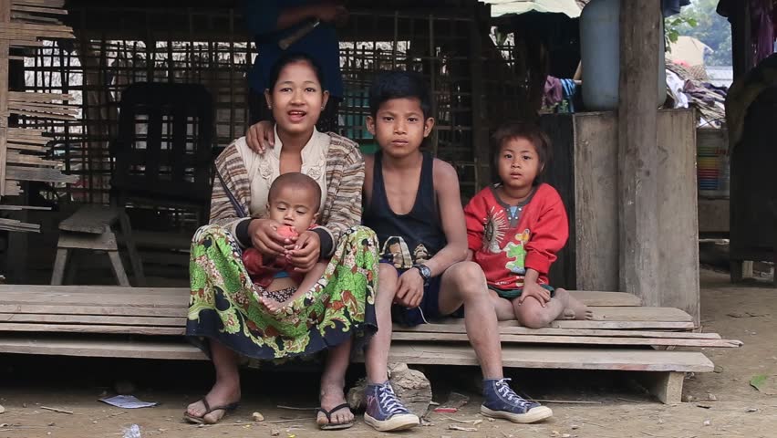 MRAUK-U, MYANMAR - JANUARY 28, 2016: Unidentified Poor Family Sits On ...