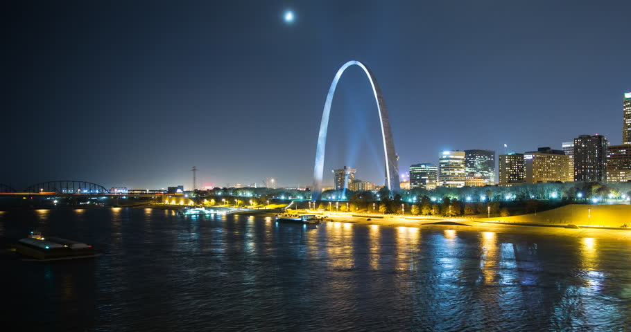 St. Louis Arch, With Skyline, Mississippi River, Grass Flowers Foreground Stock Footage Video ...