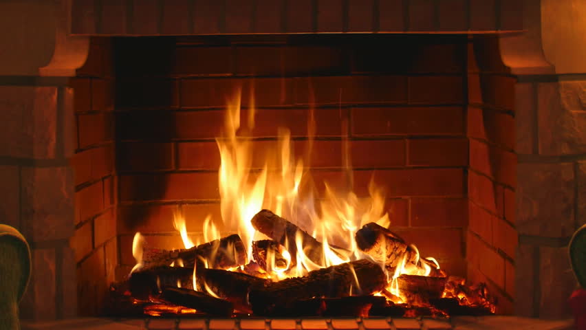 A Real Wood Fire Burning In A Clean Brick Fireplace. Stock Footage ...