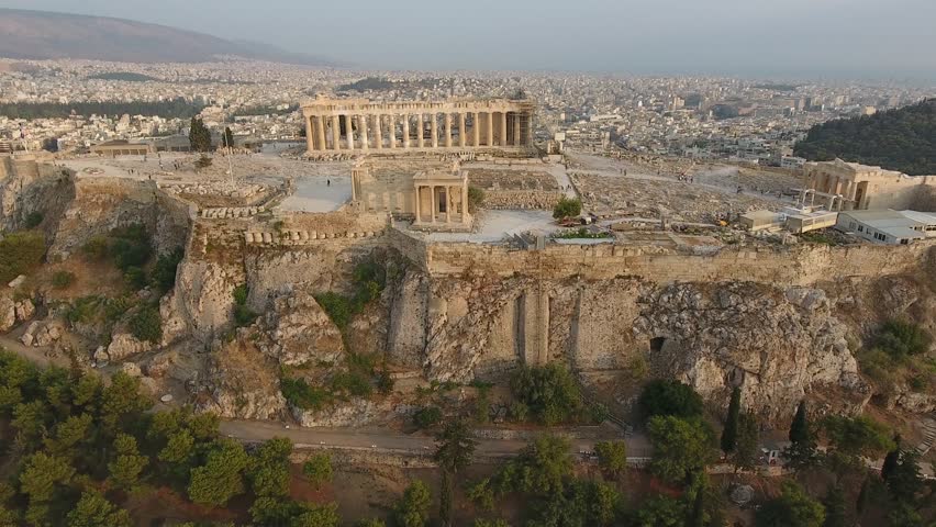 Acropolis Parthenon In Athens Greece Aerial View Zoomed In Stock ...