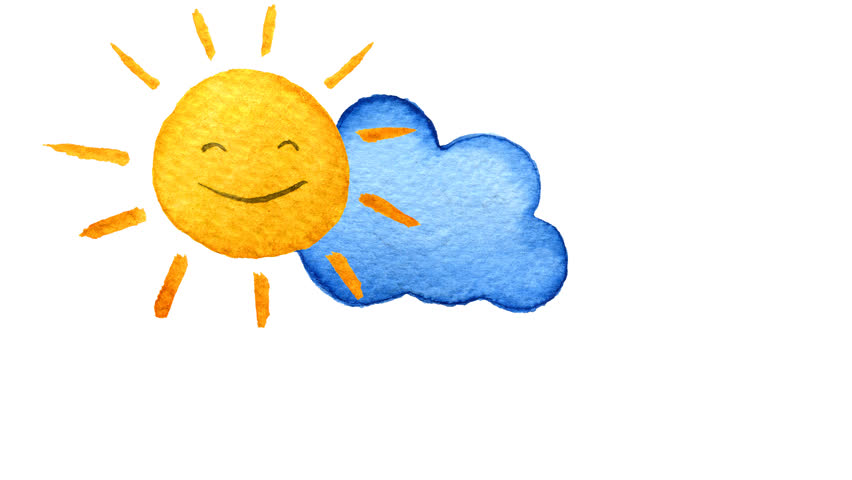 Funny Smiling Summer Sun Shining On Blue Sky With Cloud And Sun Burst ...