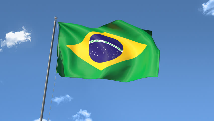 Brazil Flag Flying On Blue Sky Stock Footage Video 23020357 - Shutterstock