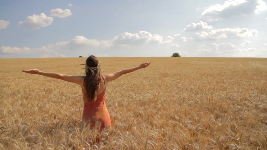 Young Woman Worship Pose Nature Summer Field Christian Concept ...
