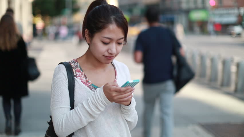 Asian Woman In New York City Times Square Street Sad Face Portrait ...