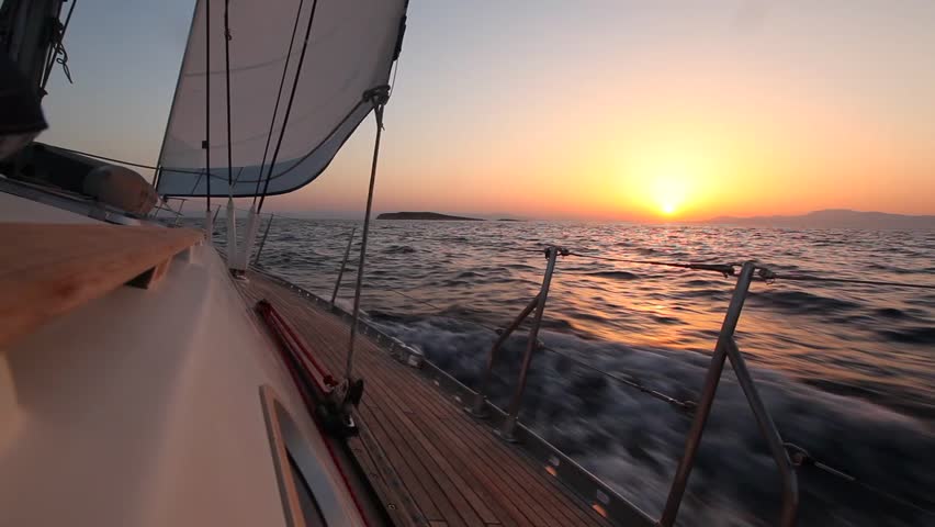 Sailing Yacht In The Sea At Sunset Stock Footage Video 