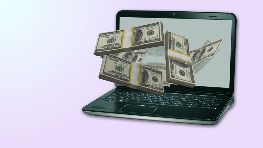 Digital Animation Of Money Coming Out Of A Laptop Stock Footage Video ...