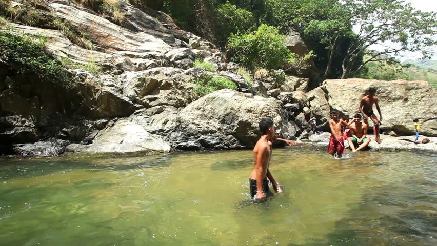 ELLA, SRI LANKA - MARCH 2014: View Of Children Bathing In 