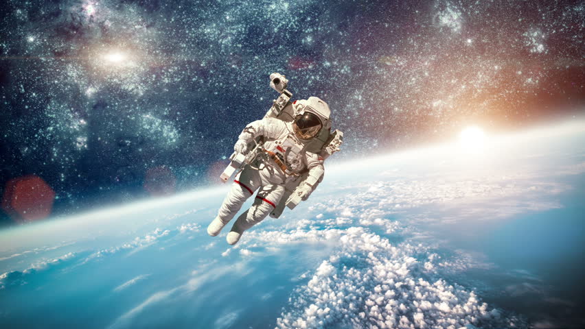 Astronaut In Outer Space Against The Backdrop Of The Planet Earth ...