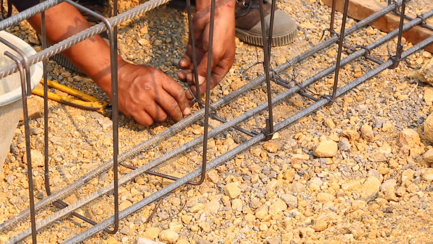 Worker Bending And Bundle Steel For Construction Job Stock Footage ...